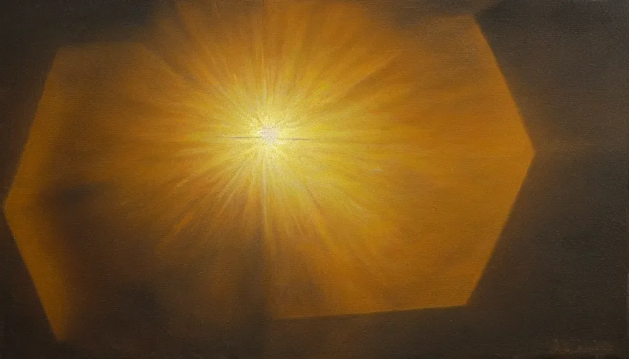 Image similar to the sun being blocked by a hexagon, earth in the foreground, oil painting