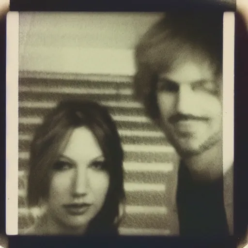 Image similar to found polaroid of my parents who look exactly like Taylor Swift and Jennifer Lawrence