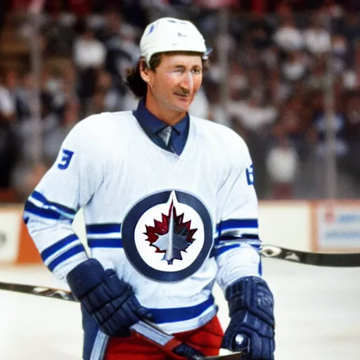 Image similar to wayne gretzky as captain of the winnipeg jets hockey club