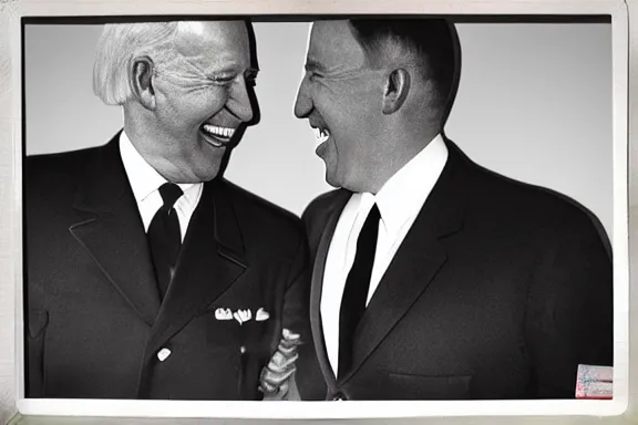 Image similar to “ very very intricate photorealistic photo of hitler and joe biden laughing together, detailed natural lighting, award - winning crisp details ”