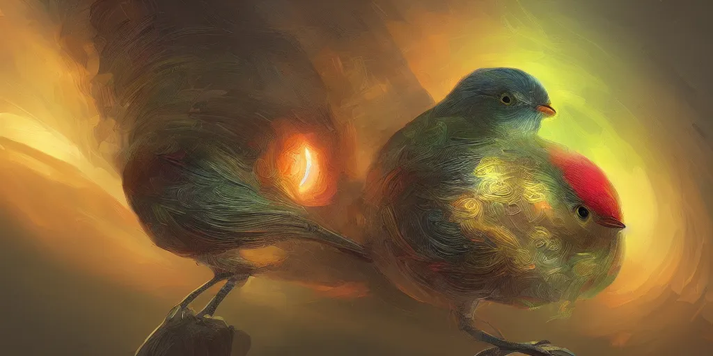 Image similar to baby bird, sunrise, pot of gold, rainbow, sci-fi, fantasy, intricate, very very beautiful, elegant, highly detailed, digital painting, artstation, concept art, smooth, sharp focus, illustration