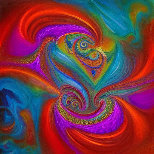 Prompt: love and the first law of thermodynamics, oil painting, fractal, vivid, psychedelic