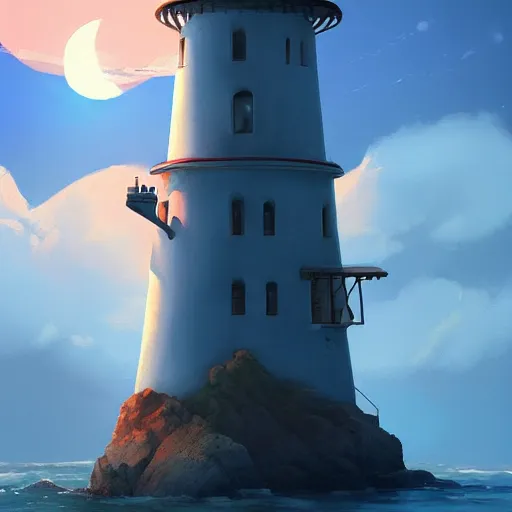 Image similar to a beautiful painting of a singular lighthouse, by ross tran, beeple, richie mason and makoto shinkai, trending on artstation, 3 d art