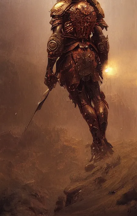 Image similar to zeus god, wearing thunder armor, ornamented armor, beksinski, ruan jia, weta workshop concept art