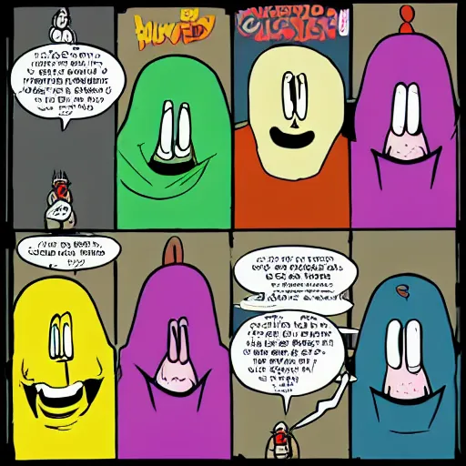 Image similar to zippy the pinhead floating in the multiverse of madness, in the style of bill griffith