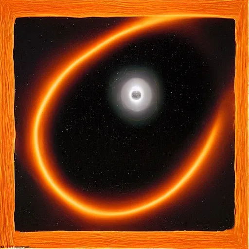 Image similar to A beautiful collage of a black hole. This hole appears to be a portal to another dimension or reality, and it is emitting a bright, white light. There are also stars and other celestial objects around it. orange by Kay Sage, by Ryan McGinley relaxed, rhythmic