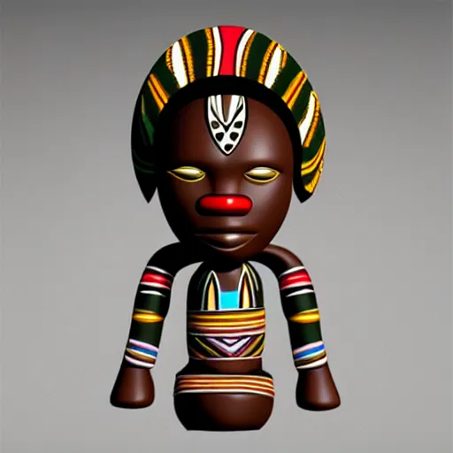 Image similar to african tribal chief vinyl art toy, 3 d render,