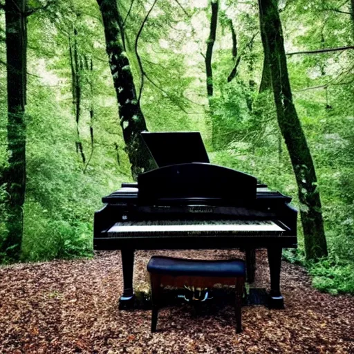 Image similar to a grand piano in a beautiful forest,