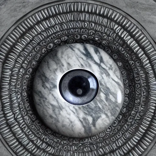 Prompt: marble statue of an intricately detailed eye floating, centered with black background