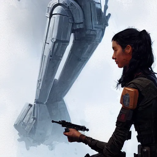 Image similar to portrait of a woman by greg rutkowski, marla fett, samoan features, straight black hair, tall and slender, star wars expanded universe, she is about 2 0 years old, wearing tactical gear, digital painting, artstation, concept art, smooth, sharp foccus ilustration, artstation hq