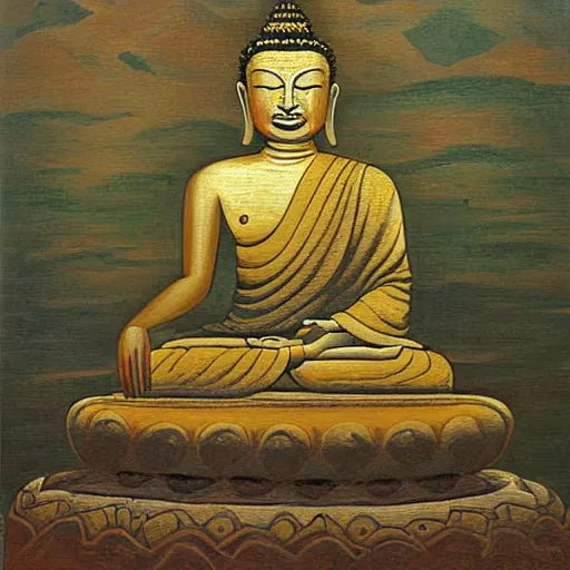 Prompt: the oil painting of Buddha by Zeng Hao