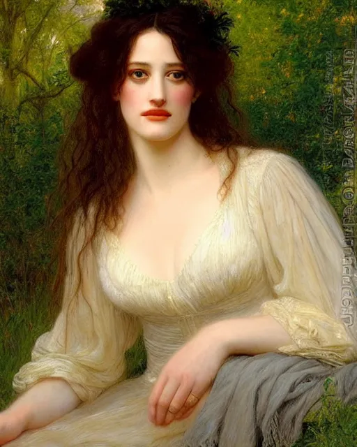 Prompt: portrait en buste of eva green kat dennings by Hughes Merle, by Pierre Auguste Cot, perfectly detailed eyes, realistic fabric, abundant detail
