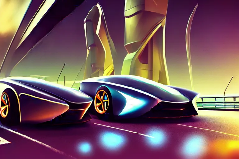 Prompt: a close up photo of a futuristic sport car, city background, sunny day time, digital art, retro futurism, sharp focus, artstation hq