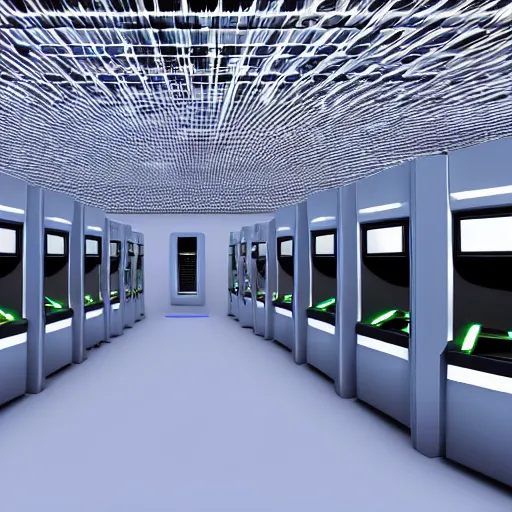 Image similar to a room in matrix field with computers, highly detailed, hight resolution photo, 8K