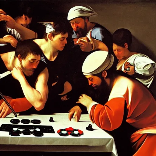 Image similar to Painting by Caravaggio. Video game tournament