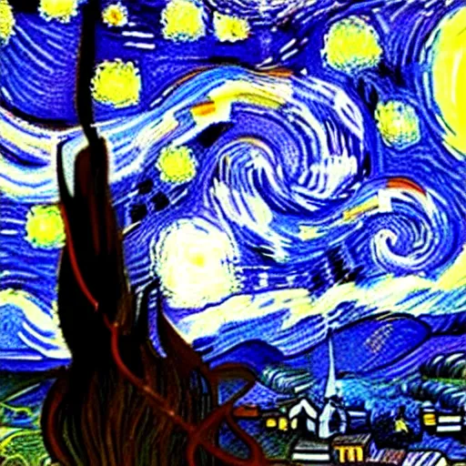 Image similar to starry night painted by leonardo da vinci