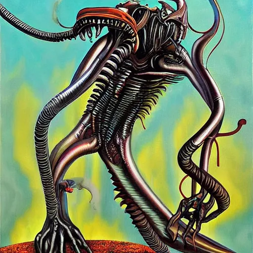 Image similar to xenomorph, surrealist painting by Brian Stephens