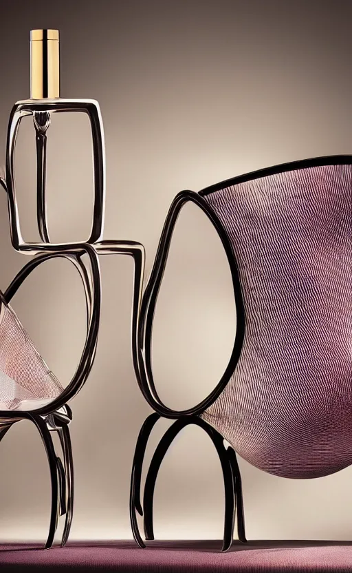 Prompt: chair designed by hermes, inspired by perfume, advertising photography