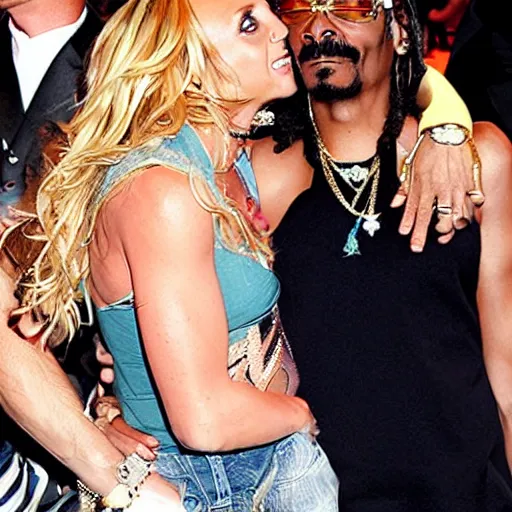 Prompt: “ britney spears and snoop dogg kissing ”