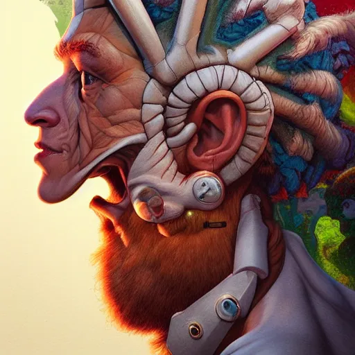 Image similar to humandesign mohawk projector portrait by gaston bussierre and charles vess and james jean and erik jones and rhads, inspired by rick and morty, epic, funny, huge scale, beautiful fine face features, intricate high details, sharp, ultradetailed