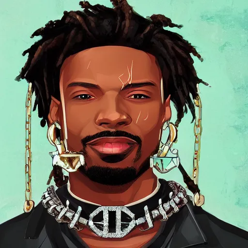 Prompt: a matte painting of killmonger, dripped out, diamonds, diamond chain, stylish, diamond grill by sachin teng