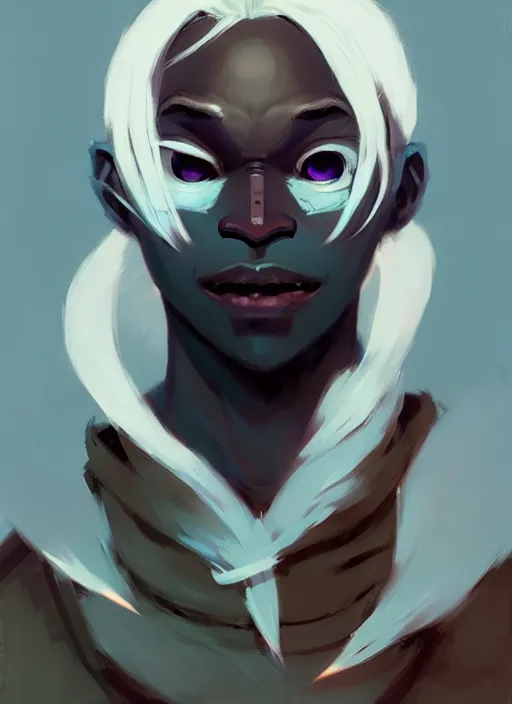 Image similar to ( ( ( ( ( portrait of male drow from dungeons and dragons. ) ) ) ) ) by atey ghailan, by greg rutkowski, by greg tocchini, by james gilleard, by joe fenton, by kaethe butcher, dynamic lighting, gradient light blue, brown, blonde cream and white color scheme, grunge aesthetic