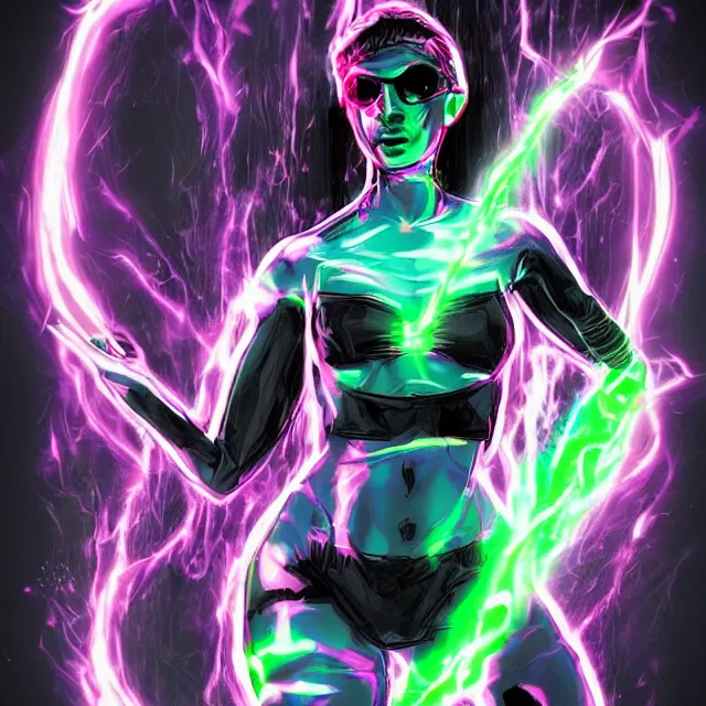 Prompt: a female mutant raver using her mutant electrical / plasma powers in the style of leonard boyarsky in the style of vintage comic books trending on artstation deviantart pinterest hyper detailed photorealistic highlights and shadow hd 8 k post - processing high resolution