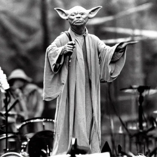 Image similar to yoda performing at woodstock