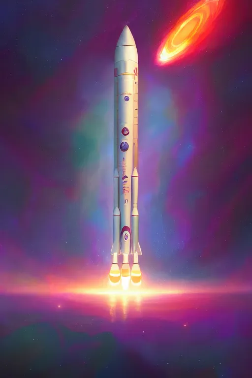 Prompt: a space rocket using dreams as it's fuel launching from the candy land, extremely detailed digital painting, in the style of fenghua zhong and ruan jia and jeremy lipking and peter mohrbacher, mystical colors, rim light, beautiful lighting, 8 k, stunning scene, raytracing, octane, trending on artstation