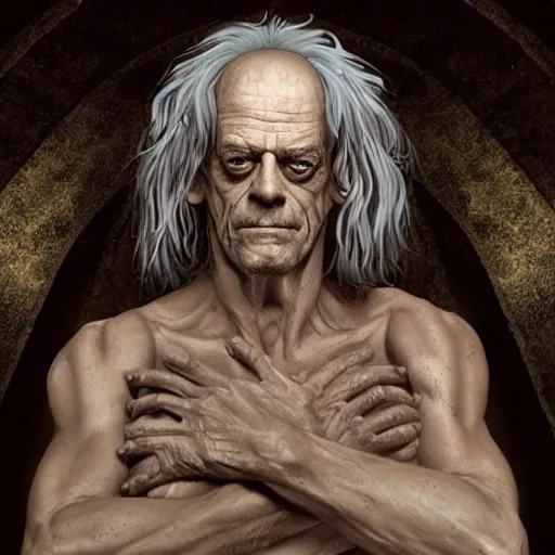 Image similar to Christopher Lloyd as belial, full_body!!, dungeons and dragons, highly_detailed!!, Highly_detailed_face!!! , artstation, concept art, sharp focus, illustration, art by Leonardo da Vinci and Michelangelo and Botticelli