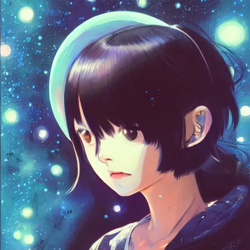 Image similar to A space realistic cat with big and cute eyes, || VERY ANIME, fine-face, realistic shaded perfect face, fine details. Anime. realistic shaded lighting poster by Ilya Kuvshinov katsuhiro otomo ghost-in-the-shell, magali villeneuve, artgerm, Jeremy Lipkin and Michael Garmash, Rob Rey and Kentarõ Miura style, trending on art station