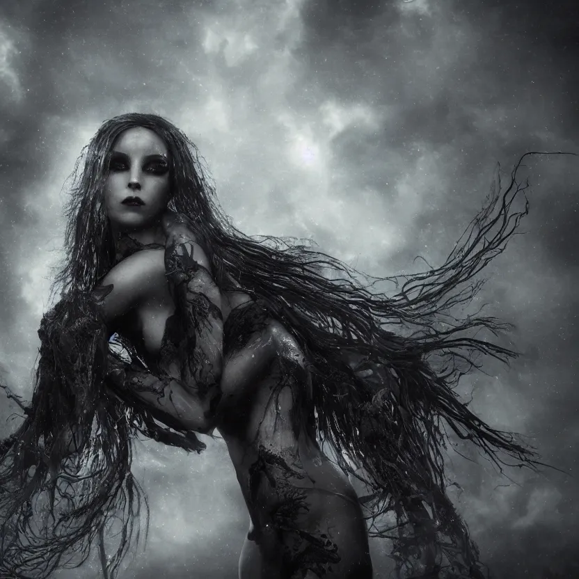 Image similar to stunning otherworldly Gothic goddess of beauty, dark and mysterious, atmospheric, ominous, eerie, cinematic, Epic, 8k, 4k, ultra detail, ultra realistic, rendered by awesomeness