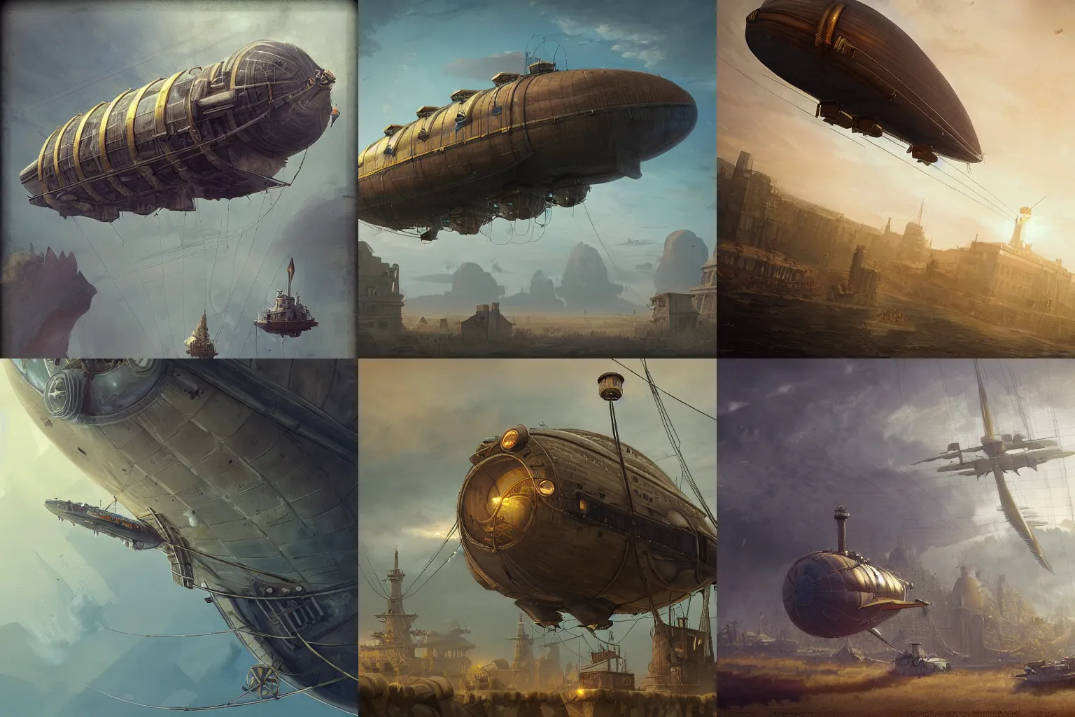 Prompt: airship in steampunk, Unreal Engine, Greg Rutkowski, ArtStation, isometric view