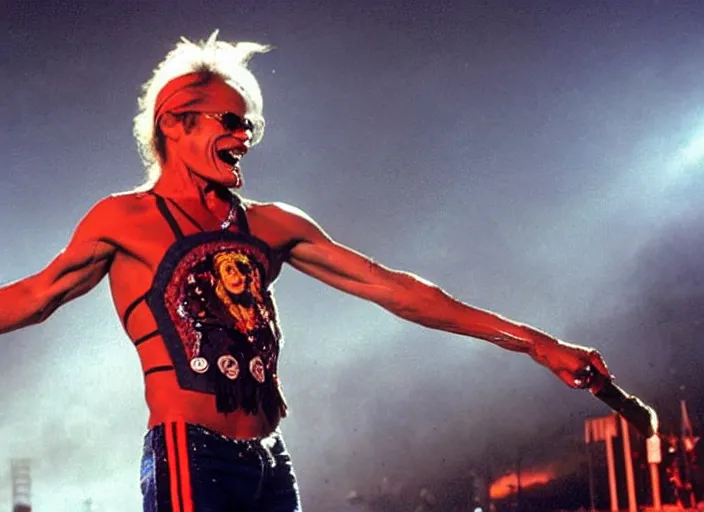 Image similar to photo still of david lee roth at the woodstock 9 9!!!!!!!! at age 3 6 years old 3 6 years of age!!!!!!!! on stage in spandex, 8 k, 8 5 mm f 1. 8, studio lighting, rim light, right side key light