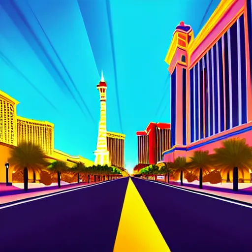 Image similar to las vegas in the future, city streets, golden hour, perspective artwork, photorealism