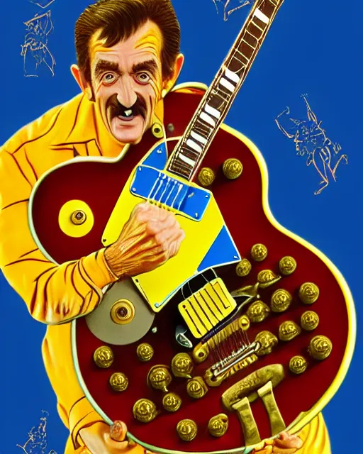 Image similar to barry chuckle ( shredding on a gibson les paul. guitar solo, bold, art by stanisław szukalski, 3 d 8 k )