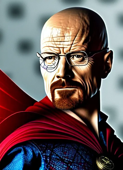 Image similar to walter white as dr strange, realistic, cinematic