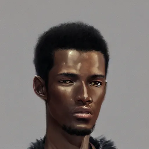 Image similar to portrait of a man by greg rutkowski, he is about 2 0 years old, mixture between afroamerican and japanese, afro hair, young, very tall and slender, he is wearing a futuristic police gear, highly detailed portrait, digital painting, artstation, concept art, smooth, sharp foccus ilustration, artstation hq