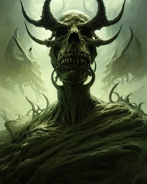 Image similar to concept art by artgerm, pestilence of the four horsemen of the apocalypse, soft green natural light, intricate, skulls of war, highly detailed dark art, digital painting, artstation, concept art, smooth, sharp focus, illustration, art by greg rutkowski and luis rollo and uang guangjian and gil elvgren, symmetry!