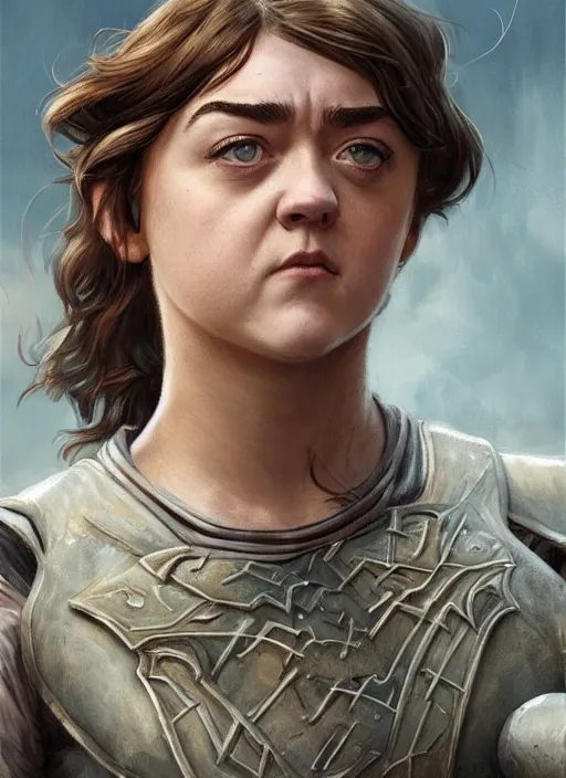 Image similar to angry Maisie Williams leading the charge as a ruggedly muscled handsome heroine, intricate, elegant, highly detailed, centered, digital painting, artstation, concept art, smooth, sharp focus, illustration, artgerm, donato giancola, Joseph Christian Leyendecker, WLOP, Artgerm