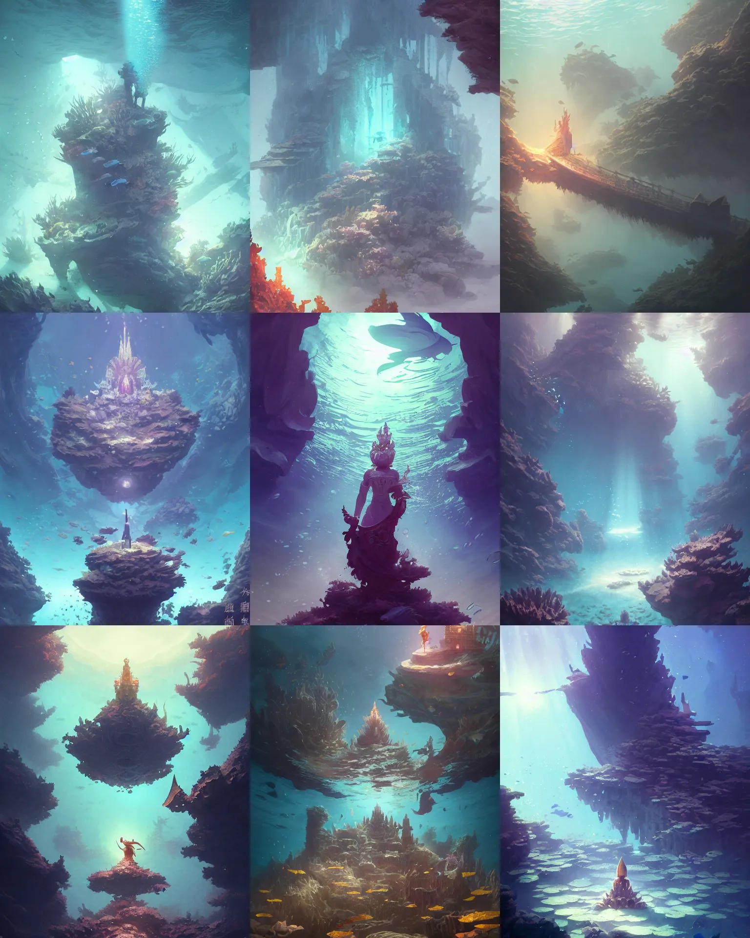 Prompt: emperor with a polygonal kingdom underwater, light dust, magnificent, close up, details, sharp focus, elegant, highly detailed, illustration, by Jordan Grimmer and greg rutkowski and PiNe(パイネ) and 薯子Imoko and 香川悠作 and wlop and maya takamura, intricate, beautiful, Trending artstation, pixiv, digital Art