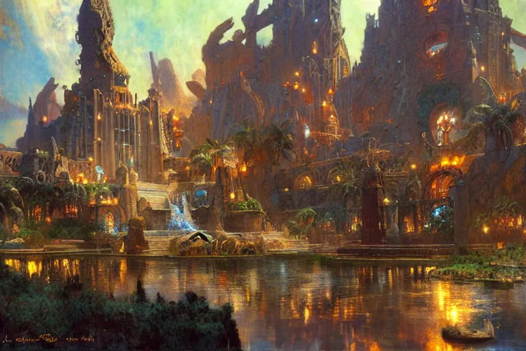 Image similar to atlantis city, painting by gaston bussiere, craig mullins, j. c. leyendecker, tom of finland