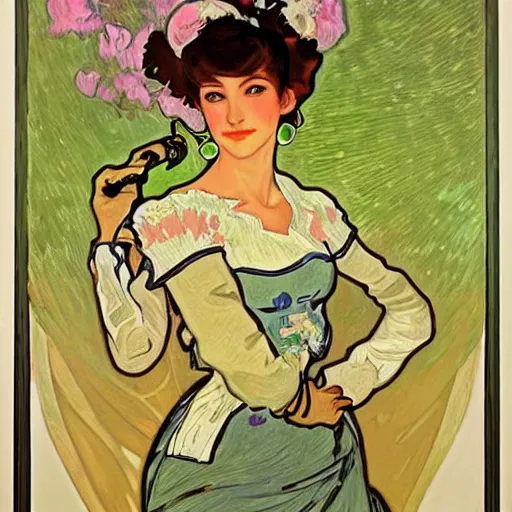 Prompt: painting of overwatch dva at the cucumber soup party, elegant, clear, art by alphonse mucha, vincent van gogh, egon schiele,