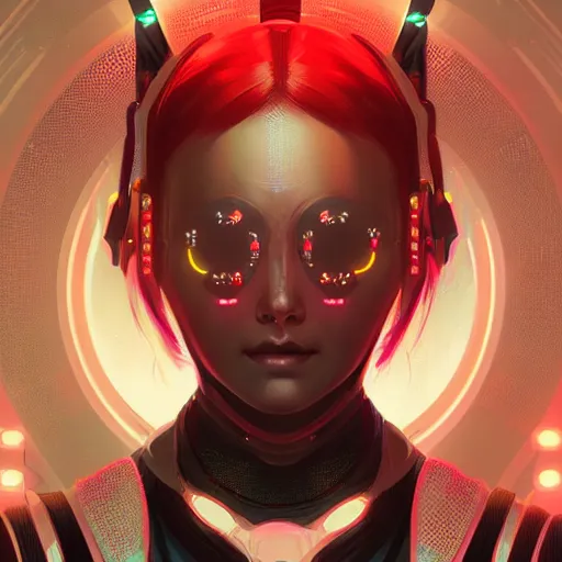 Prompt: symmetry portrait of a young female cyberpunk samurai, sci - fi, tech wear, glowing lights intricate, elegant, highly detailed, digital painting, artstation, concept art, smooth, sharp focus, illustration, art by artgerm and greg rutkowski and alphonse mucha