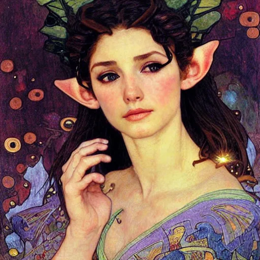 Prompt: head and shoulders portrait of a beautiful elf princess, royo, klimt, miro, vallejo, frazetta, alphonse mucha, greg rutkowski, whealan