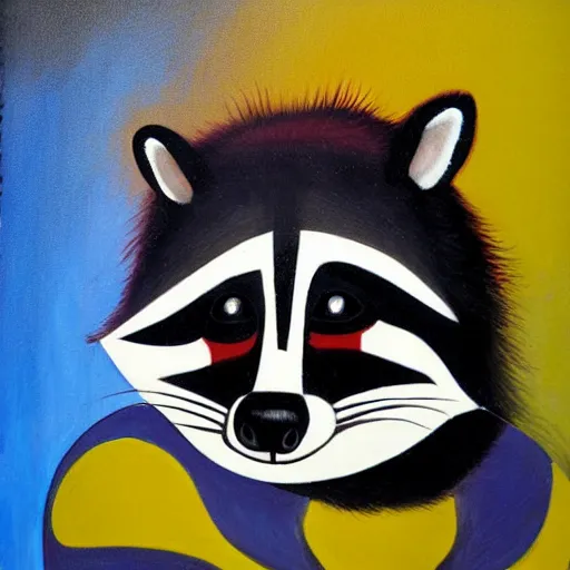 Prompt: Bauhaus painting of a juggalo raccoon