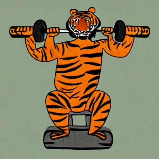 Image similar to “A cartoon of a tiger lifting weights”