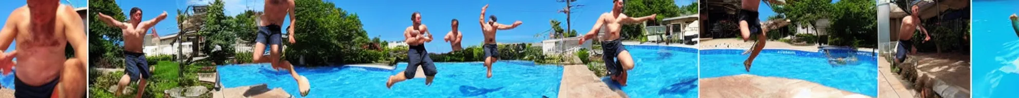 Image similar to 8 consistent frames from a video of a man jumping into a pool