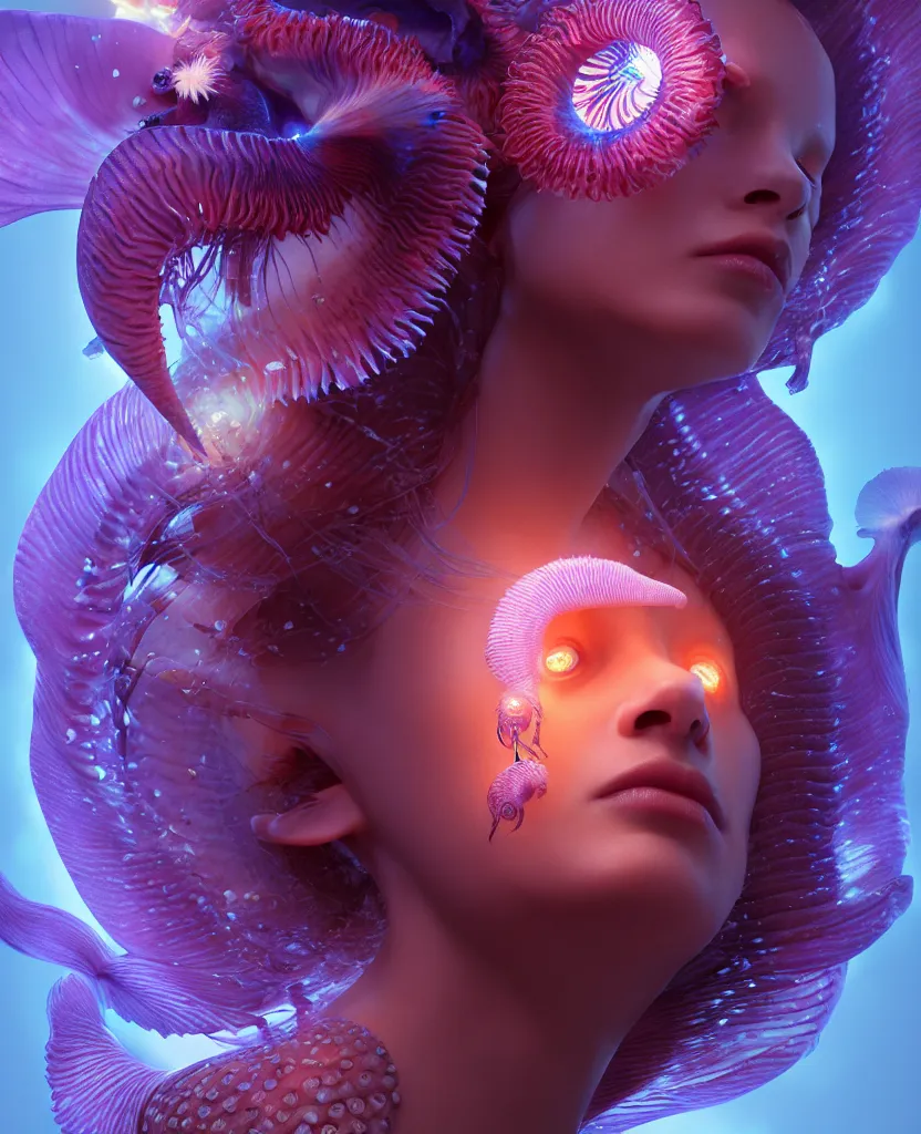 Image similar to goddess close-up portrait. chimera orchid jellyfish phoenix head, nautilus, skull, betta fish, bioluminiscent creatures, intricate artwork by Tooth Wu and wlop and beeple. octane render, trending on artstation, greg rutkowski very coherent symmetrical artwork. cinematic, hyper realism, high detail, octane render, 8k