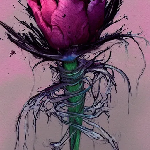 Image similar to ghastly by skottie young, by adolf hiremy - hirschl. the digital art is a beautiful & haunting work of art of a series of images that capture the delicate beauty of a flower in the process of decaying. the colors are muted & the overall effect is one of great sadness.